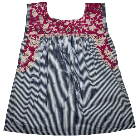 j. marie Tops - J MARIE Embroidered Top‎ Tunic Fuschia Pink Blue Pinstripes Sleeveless Floral XS